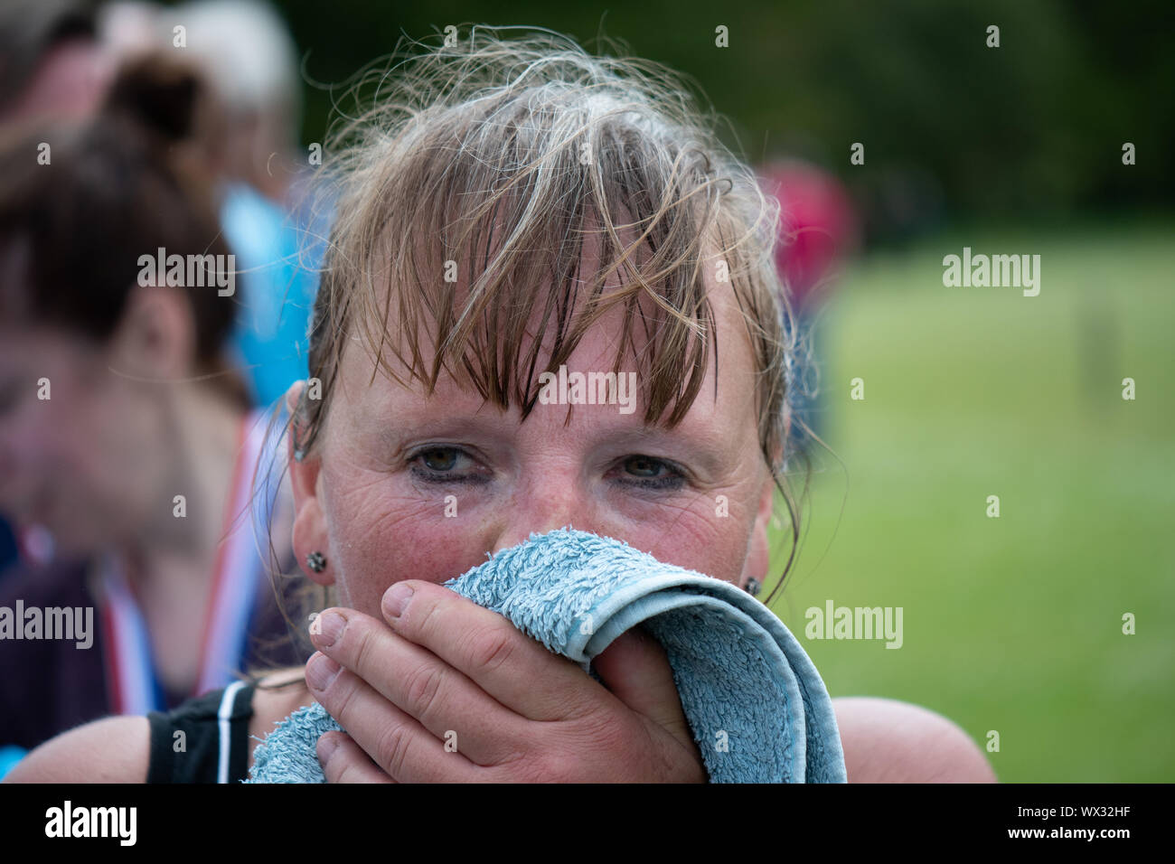 Amateur runners in a real life race, the traditional 2 Hills Chagford trail race Stock Photo