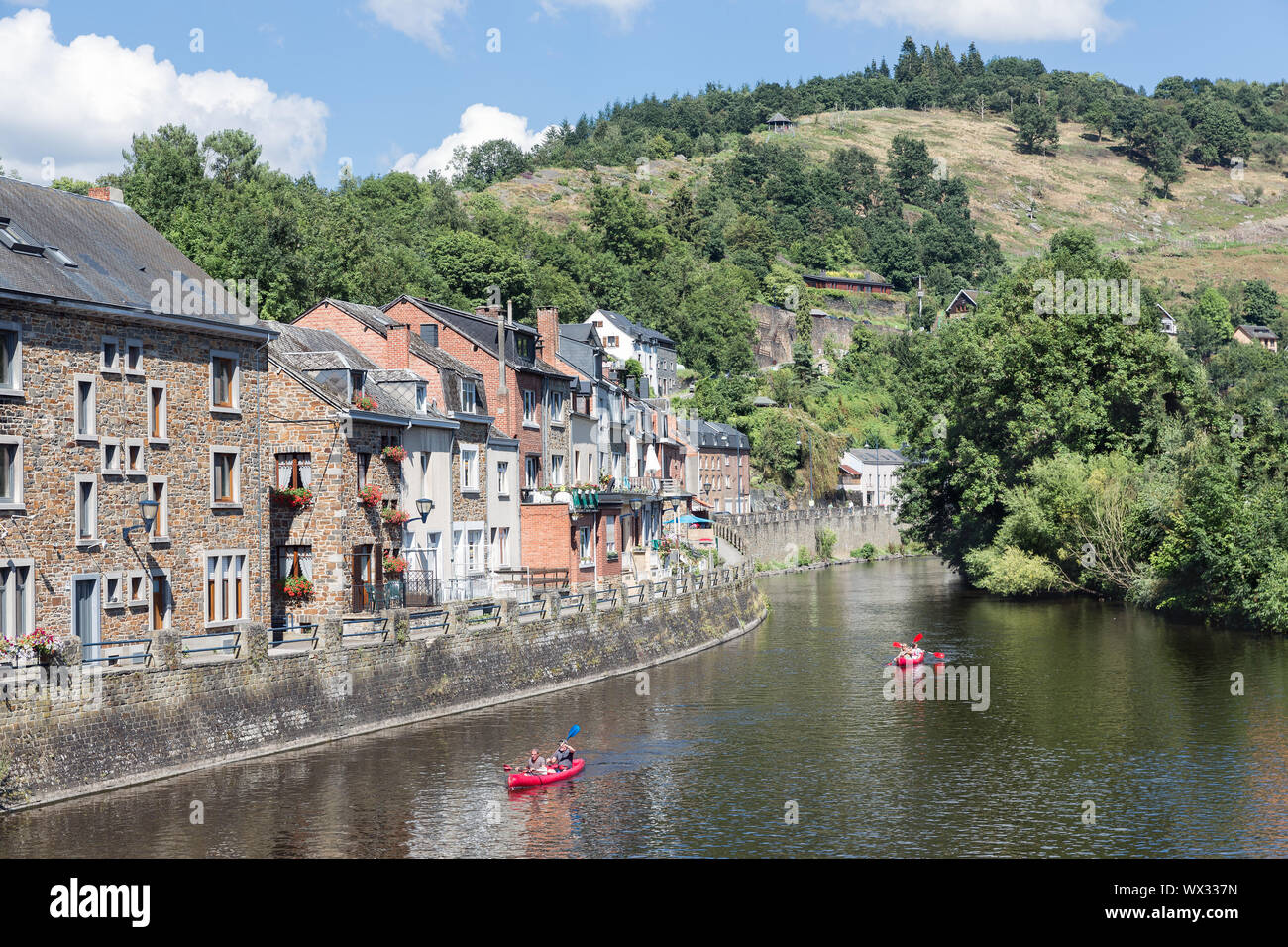 Kayaks at river Ourthe in La Roche-en-Ardenne, Belgium Stock Photo - Alamy