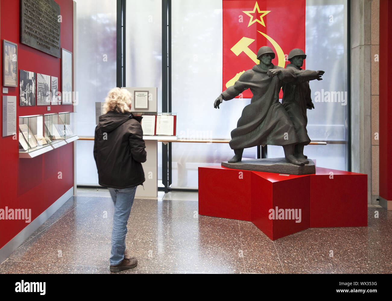 Visitors in front of exhibits from the Soviet Union, House of History, Bonn, Germany, Europe Stock Photo