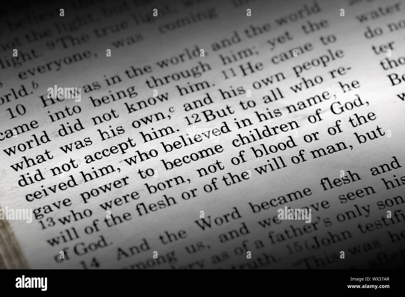 Bible detail of John 1:12 , a popular New Testament passage Stock Photo ...