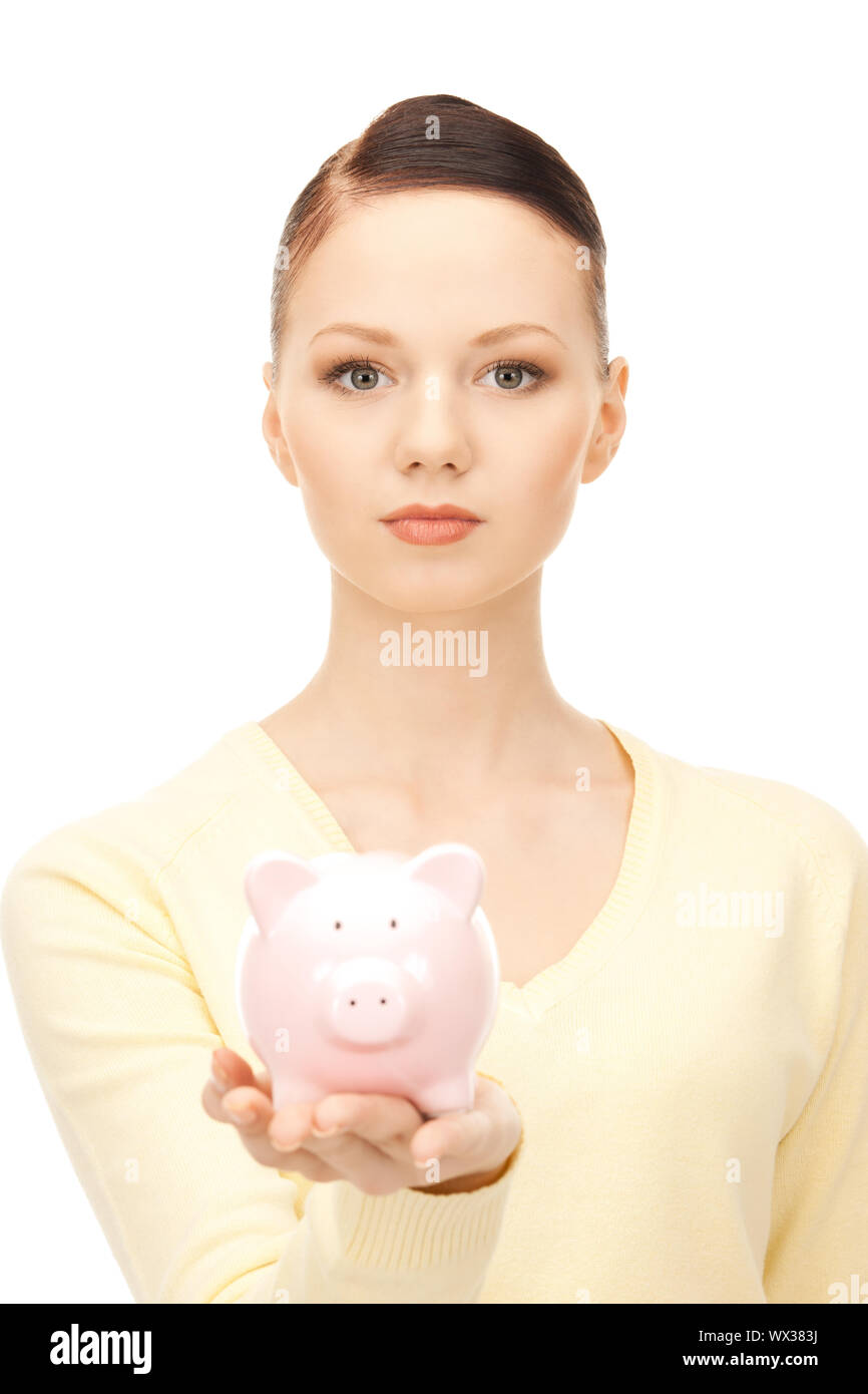 picture of lovely woman with piggy bank Stock Photo - Alamy