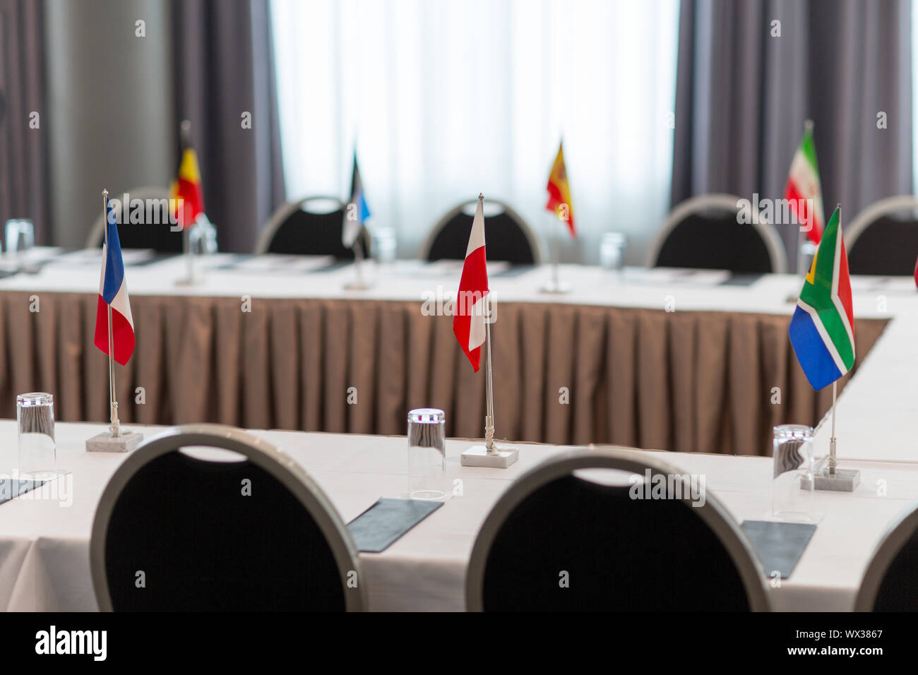 table in boardroom at international conference Stock Photo