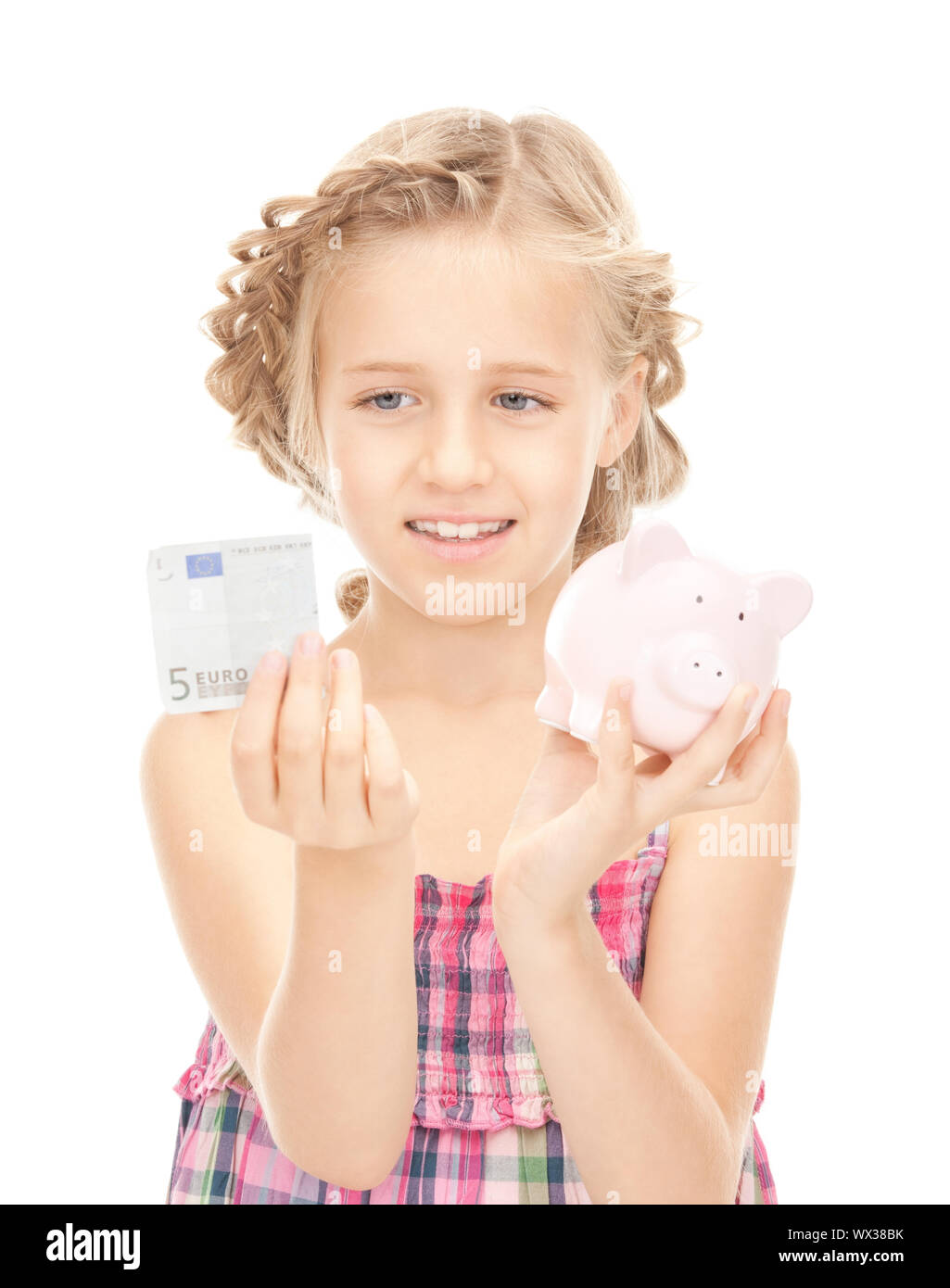 picture of little girl with piggy bank and money Stock Photo - Alamy