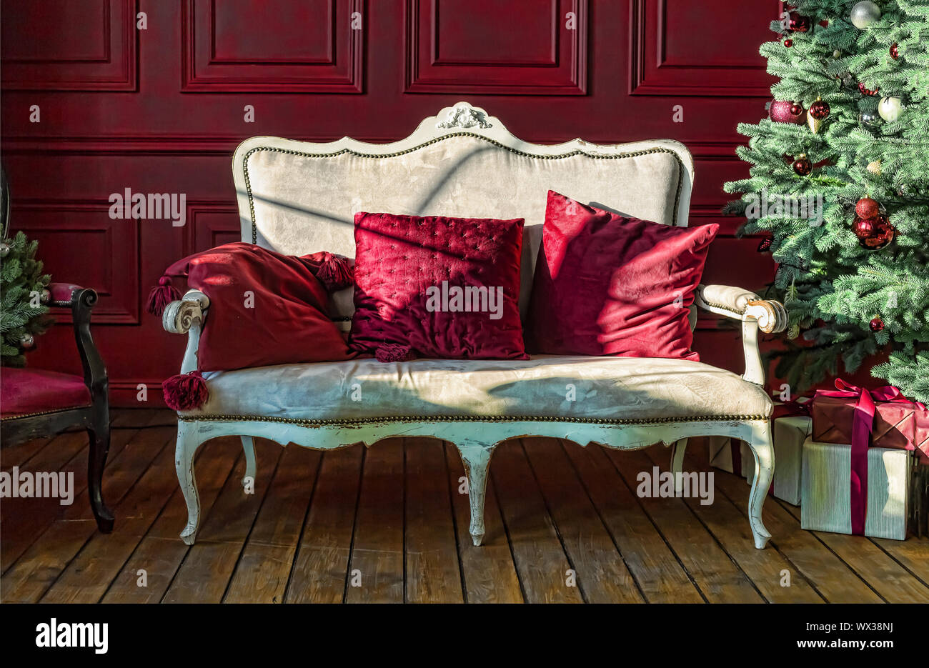 Christmas, royal interior, New Year, design, holiday, winter, luxury, celebration, decor, house, xma Stock Photo
