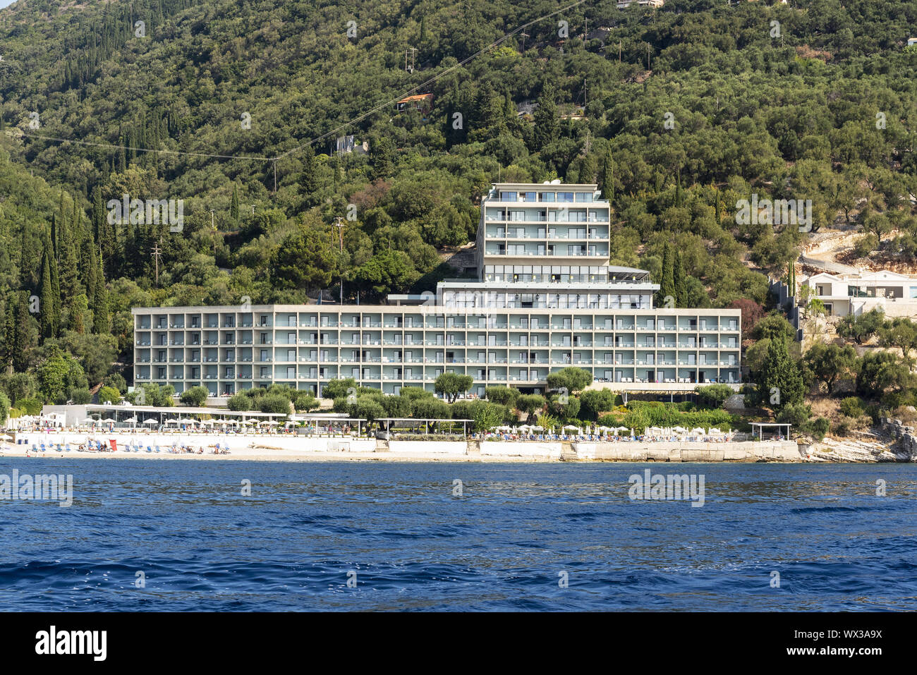 hotel, coast, Nissaki, Corfu, Greece, Europe Stock Photo