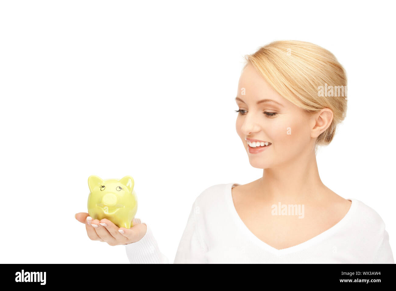 picture of lovely woman with piggy bank Stock Photo - Alamy