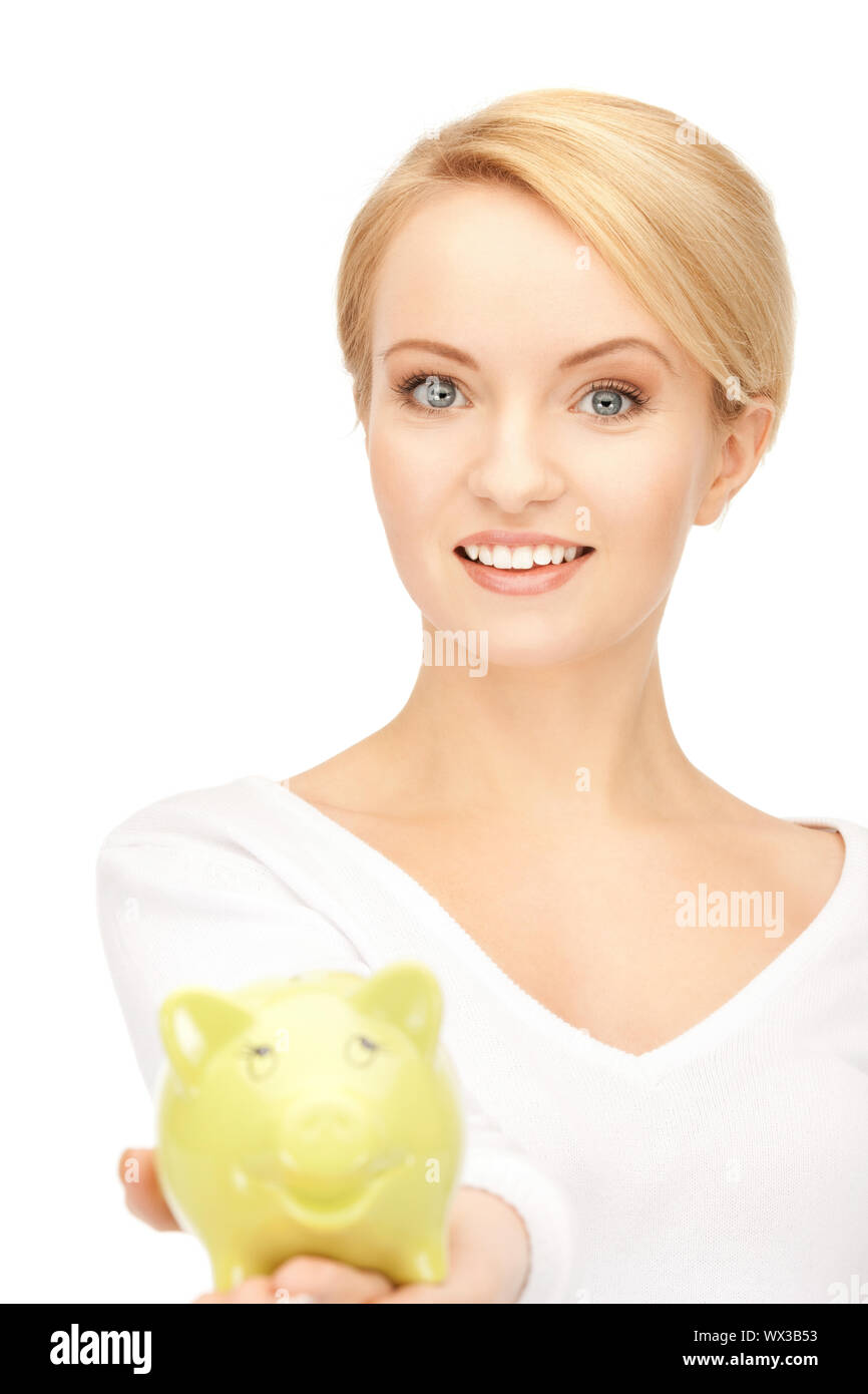 picture of lovely woman with piggy bank Stock Photo - Alamy