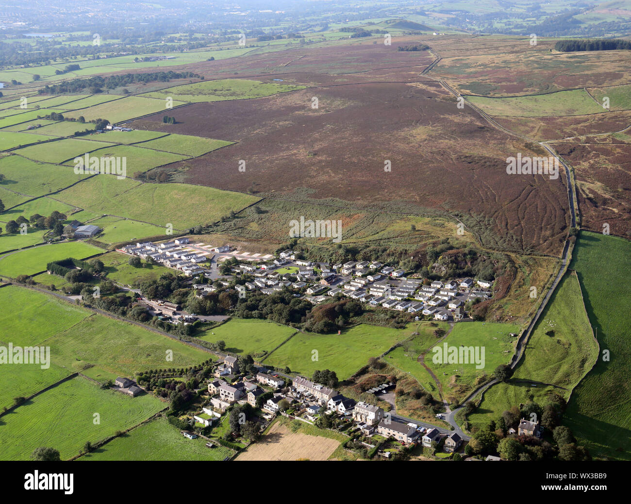 aerial view of Dales View Park Ltd in Barnoldswick, Lancashire, UK
