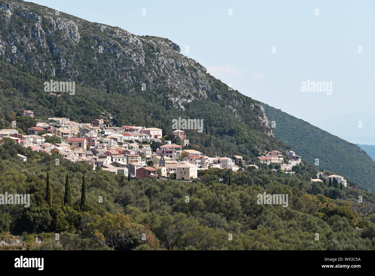 mountain village, Lakones, Corfu, Greece, Europe Stock Photo