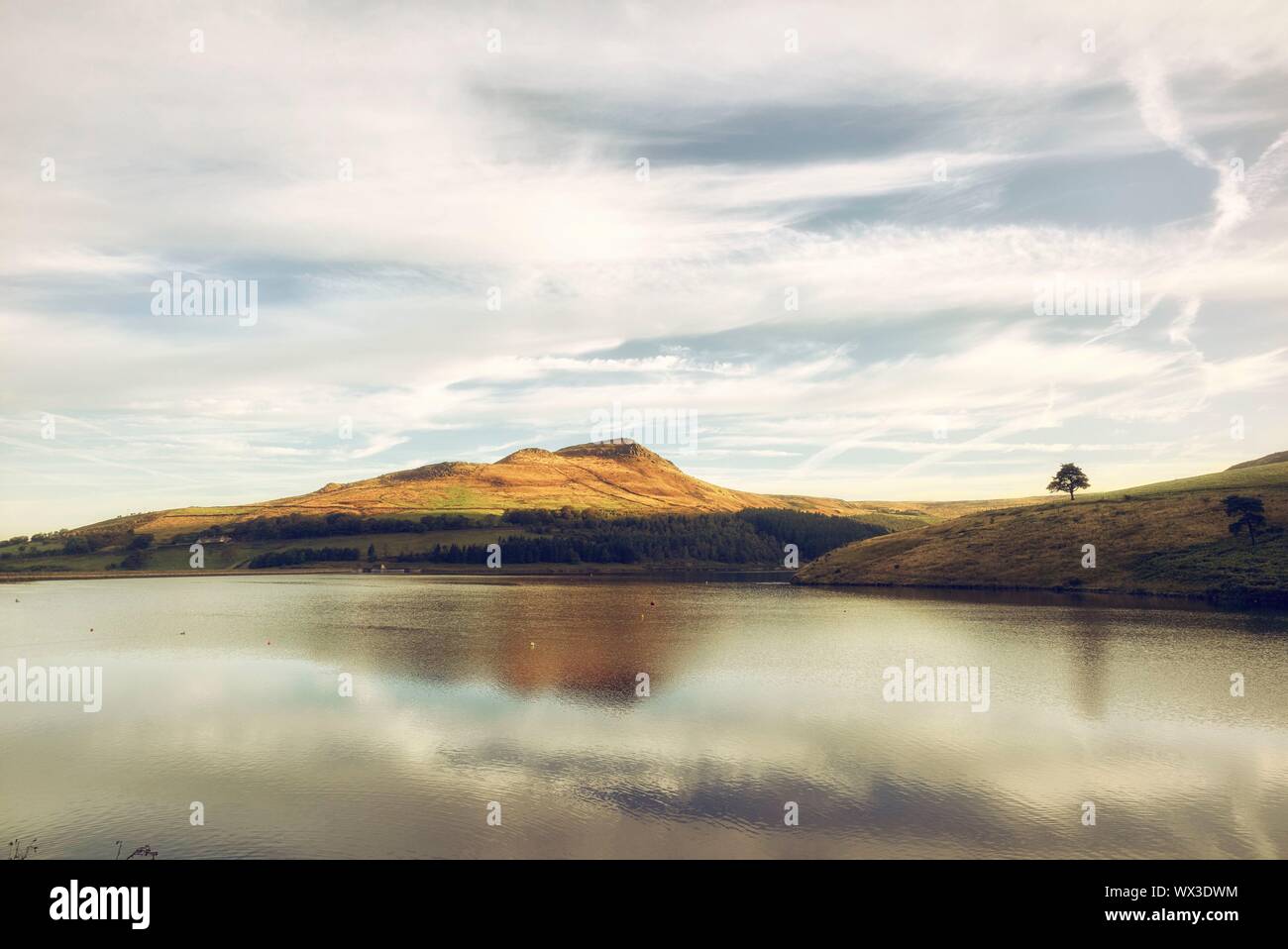 View of Dove Stone Reservoir and Alderman's Hill Stock Photo