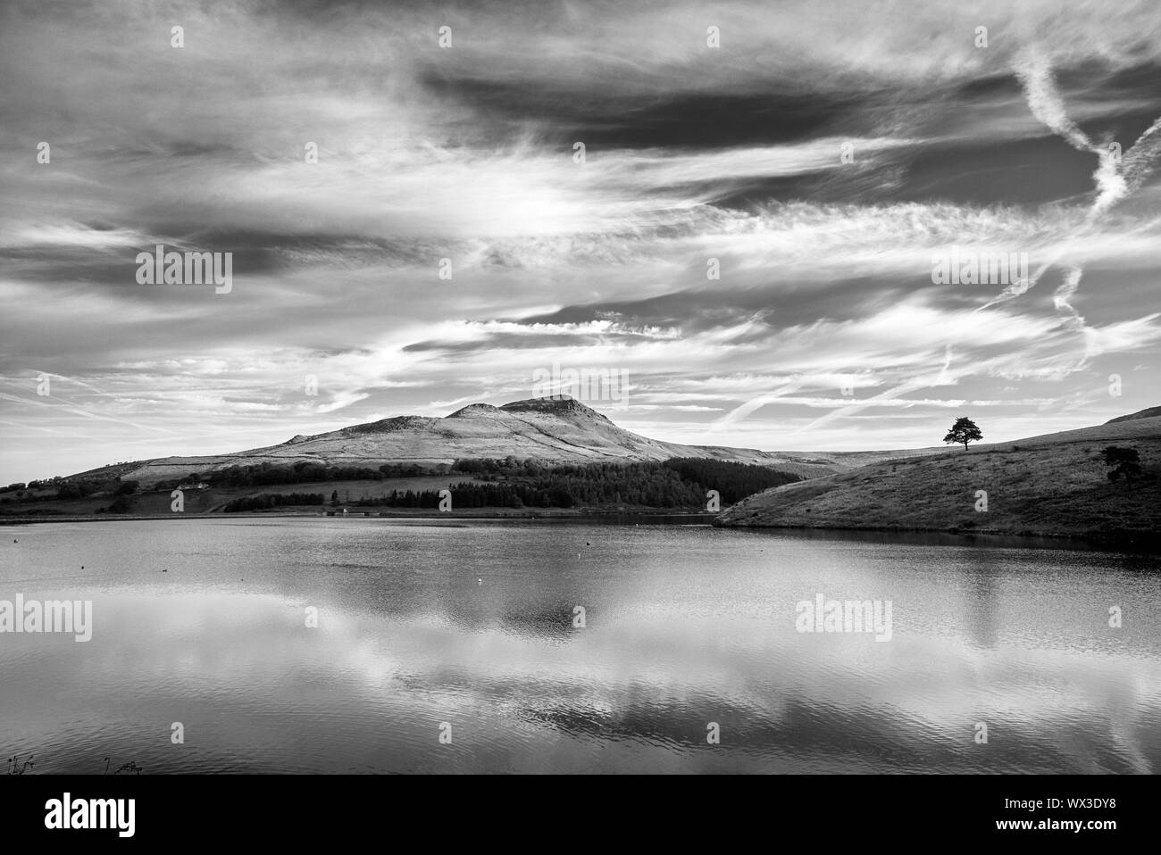 View of Dove Stone Reservoir and Alderman's Hill Stock Photo