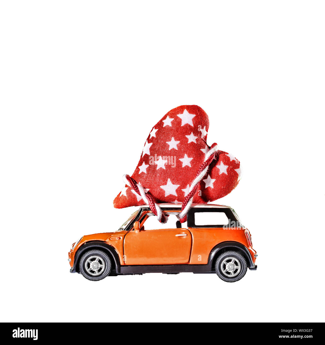 Toy car, heart, Valentine's Day, isolated, copy space Stock Photo