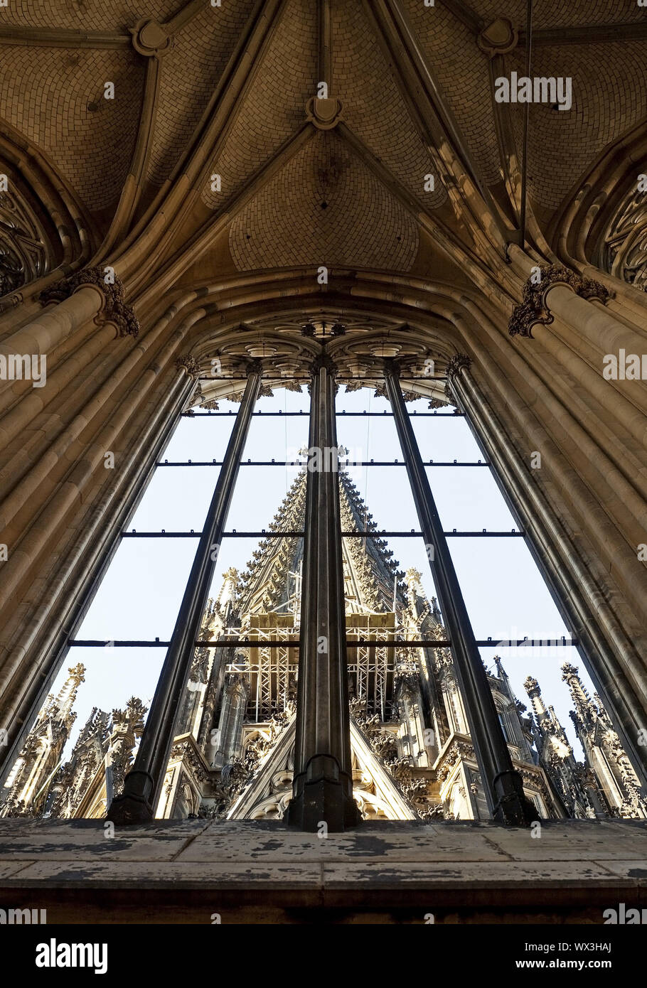 Cathedral, view through an open window from one spire to the other, Cologne, Rhineland, North Rhine- Stock Photo