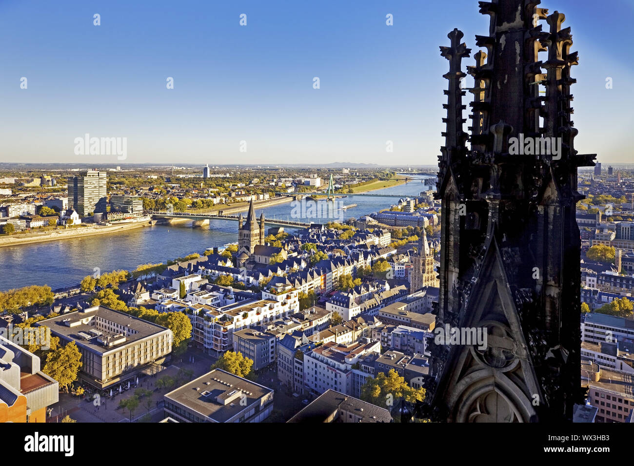City view from Cologne Cathedral to the Rhine, Cologne, Rhineland, North Rhine-Westphalia, Germany, Stock Photo