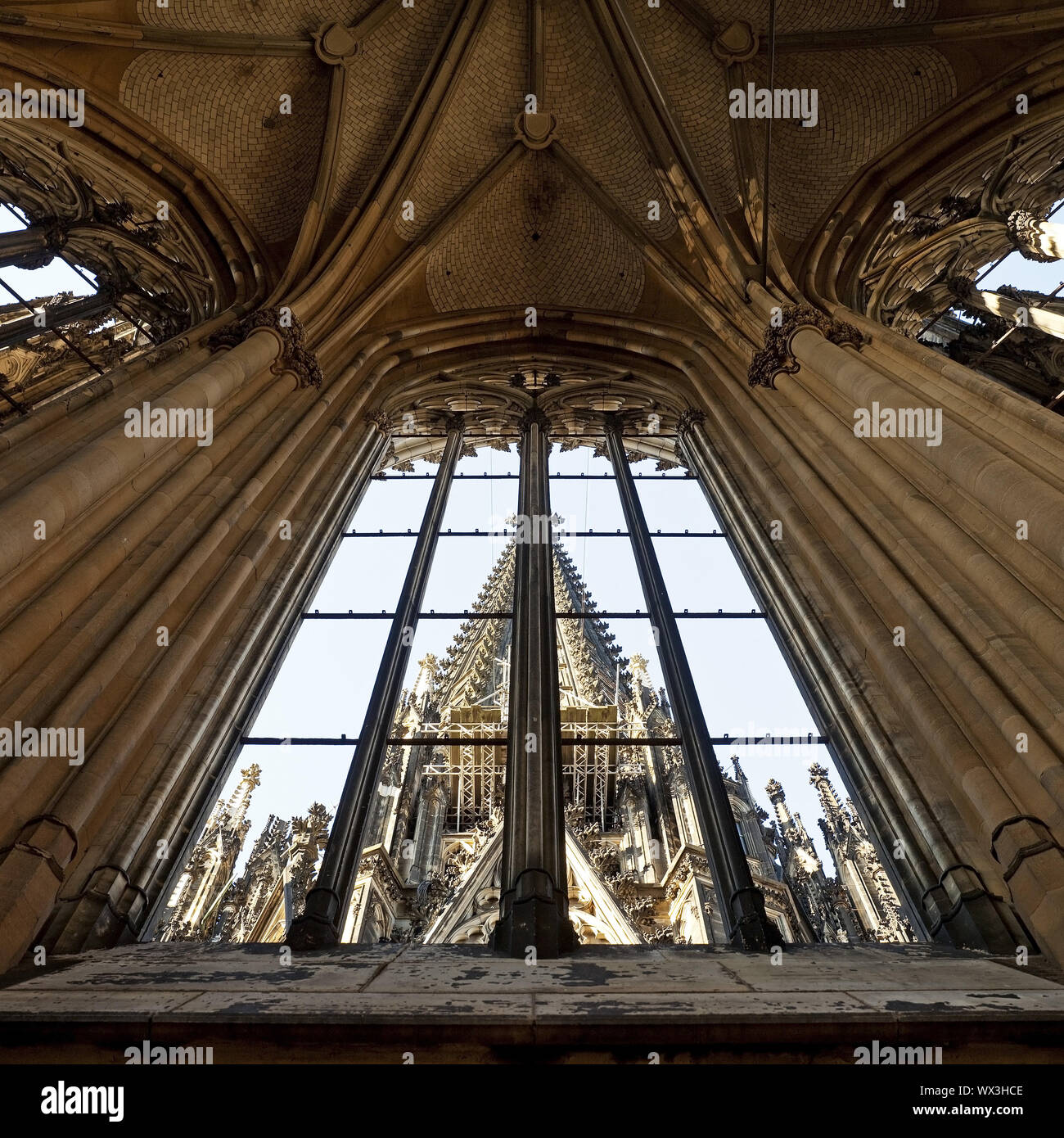 Cathedral, view through an open window from one spire to the other, Cologne, Rhineland, North Rhine- Stock Photo