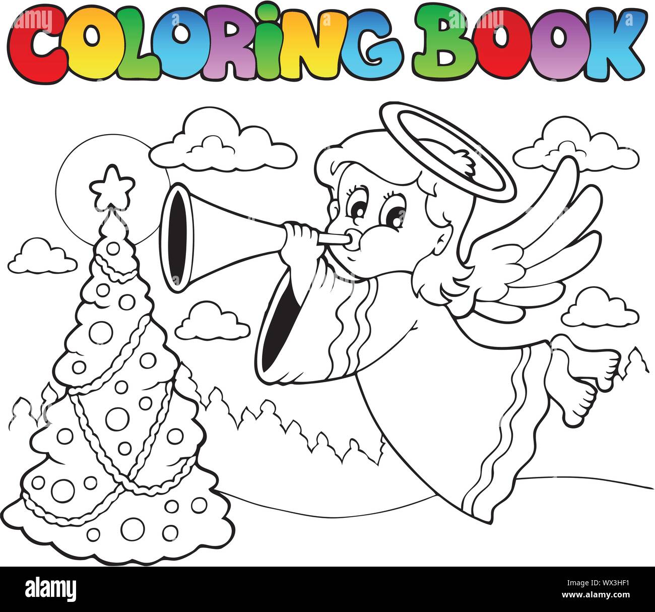 Coloring book image with angel 2 Stock Vector