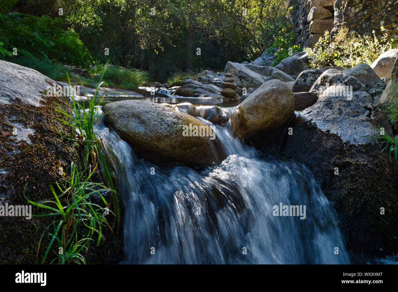 Little waterfall by Gralheira river in Carvalhais. São Pedro do Sul, Portugal Stock Photo