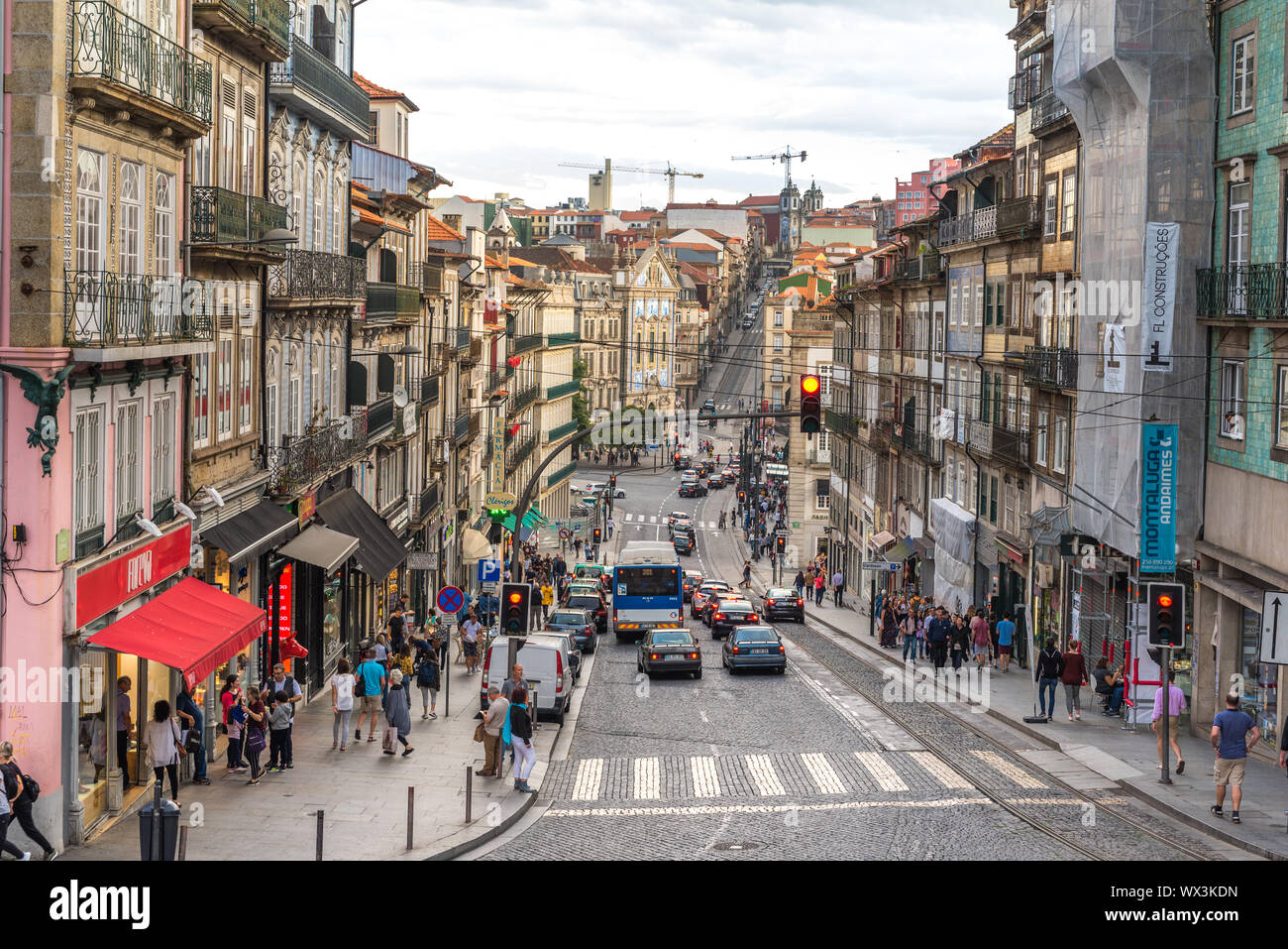 The Clérigos street is a main street in the Baixa of Porto Stock Photo