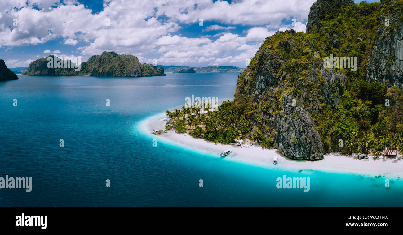 El Nido, Palawan, Philippines. Aerial drone shot of Ipil beach located