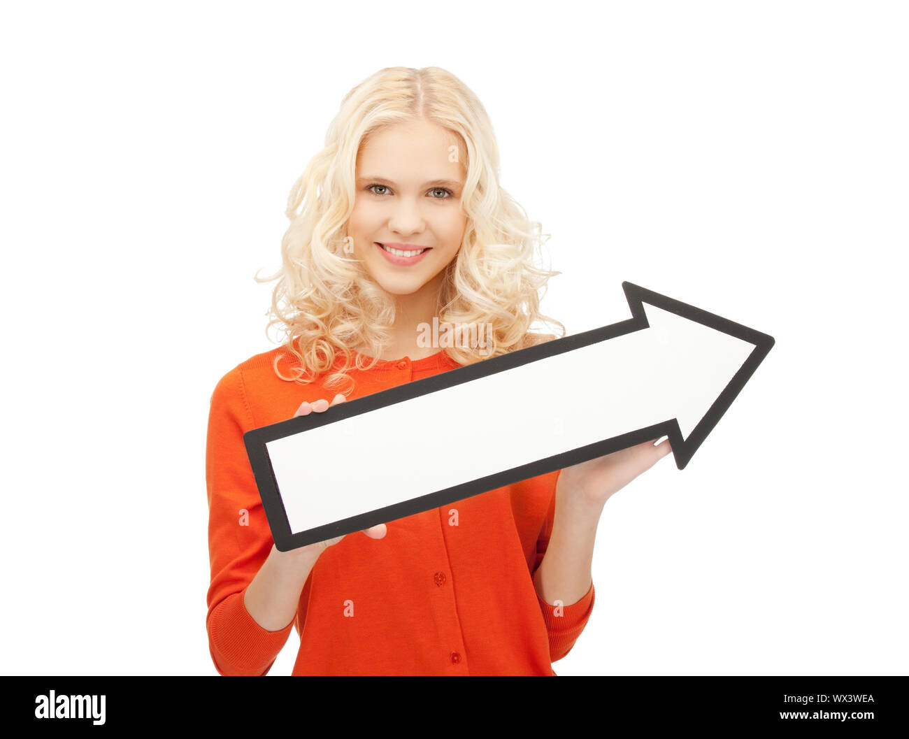 picture of attractive businesswoman with direction arrow sign Stock ...