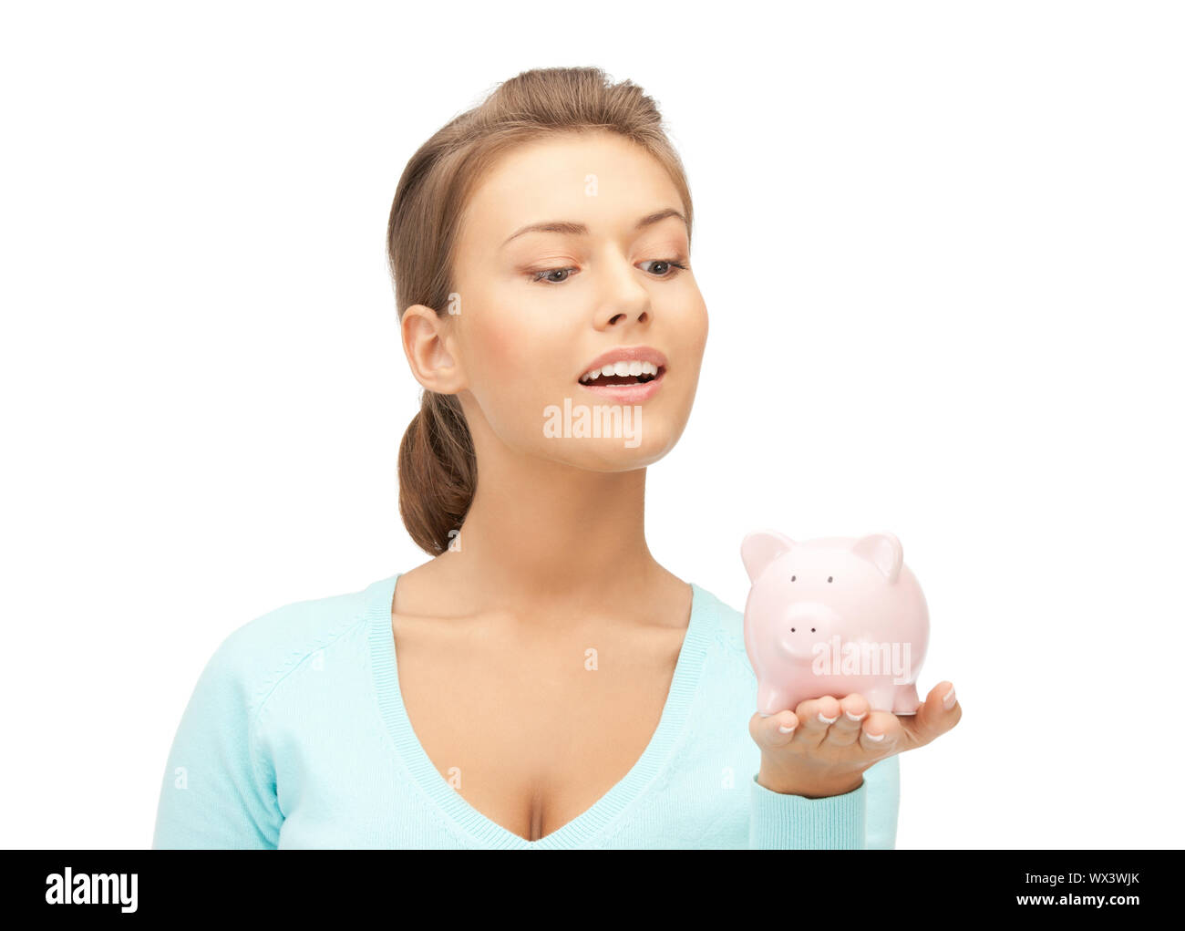 picture of lovely woman with piggy bank Stock Photo - Alamy