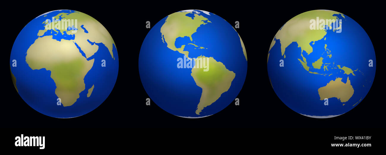 Icon image, earth globe in three directions Stock Photo
