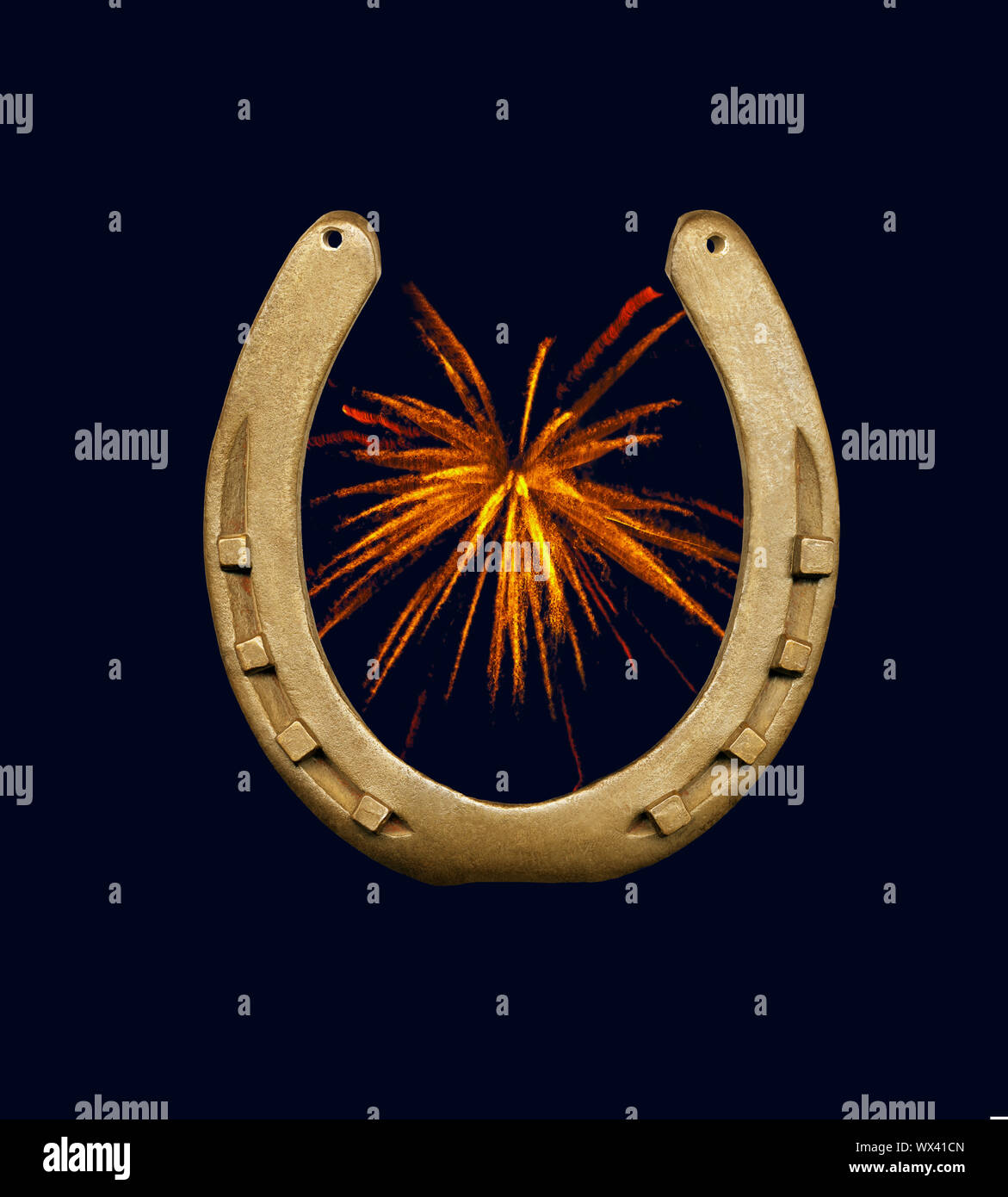 Symbolic picture, horseshoe with fireworks Stock Photo