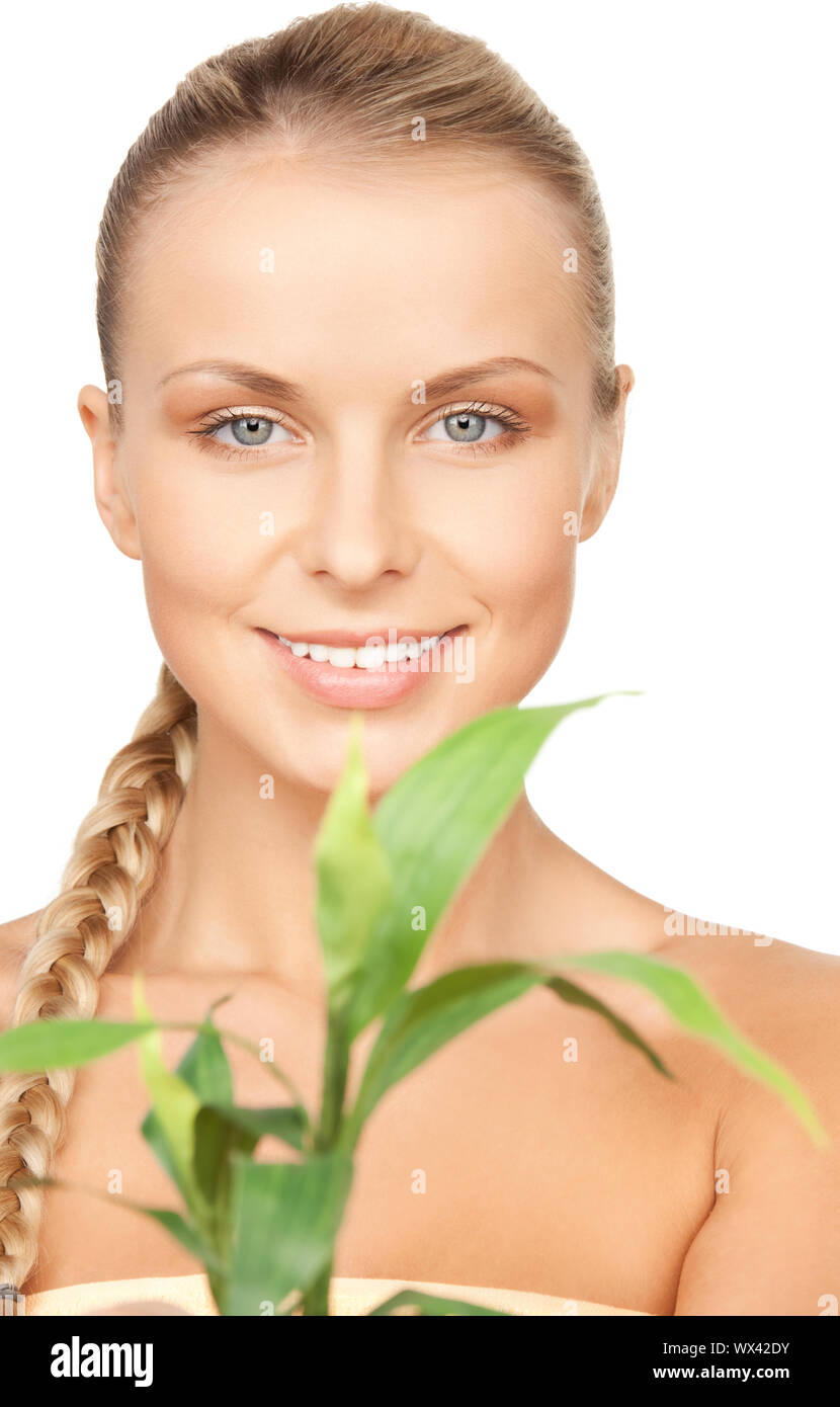closeup picture of woman with green sprout Stock Photo Alamy