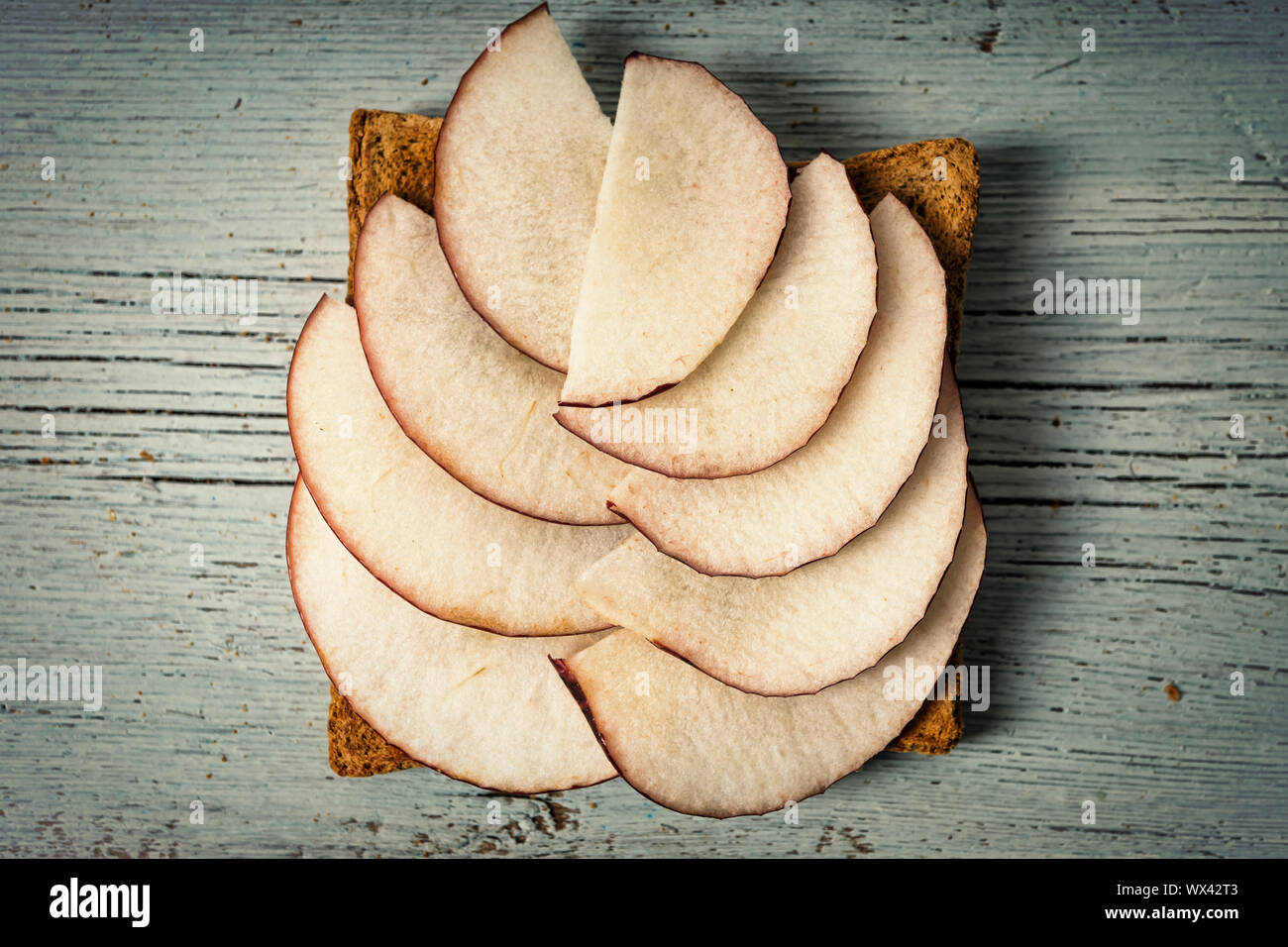 Apple toast, super food, Healthy snack, diet Stock Photo