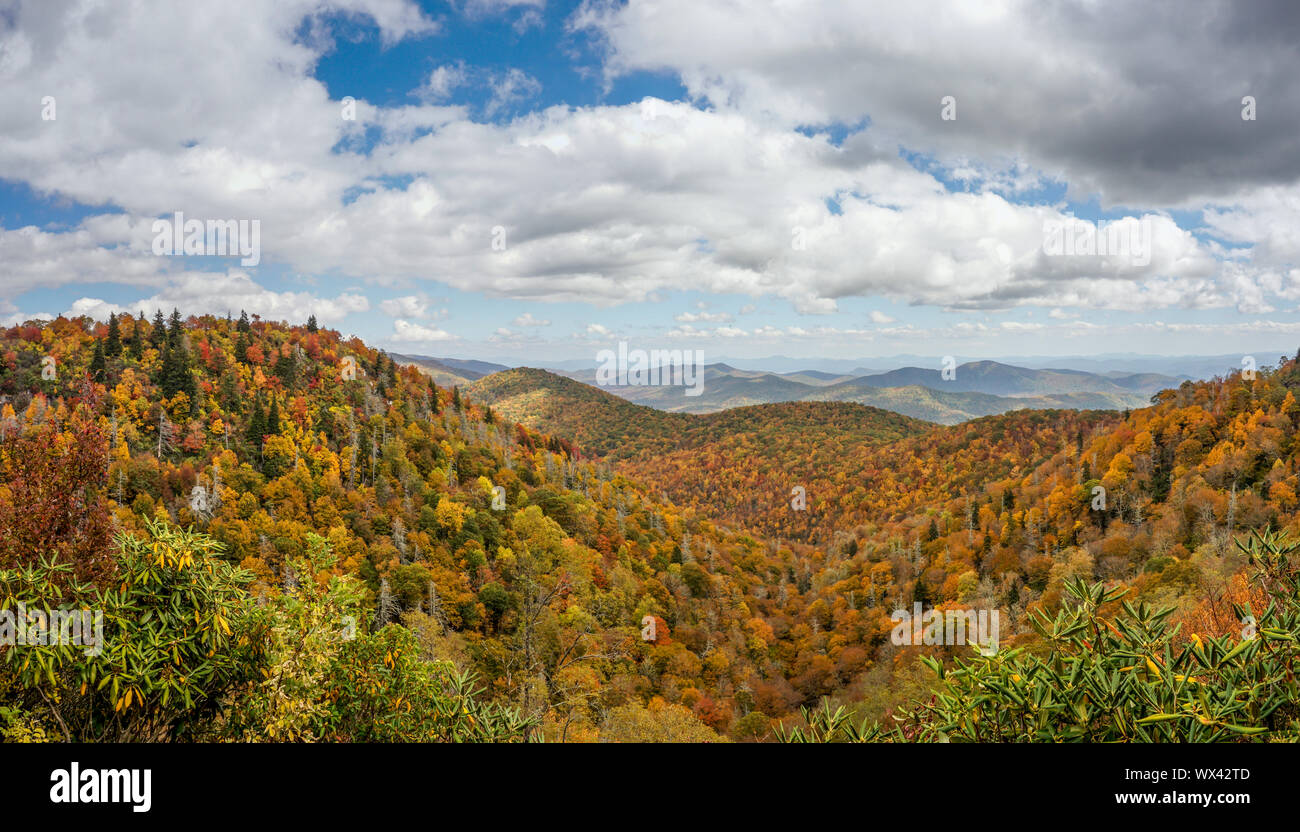Blue Ridge mountains in late autumn color panorama landscape Stock ...