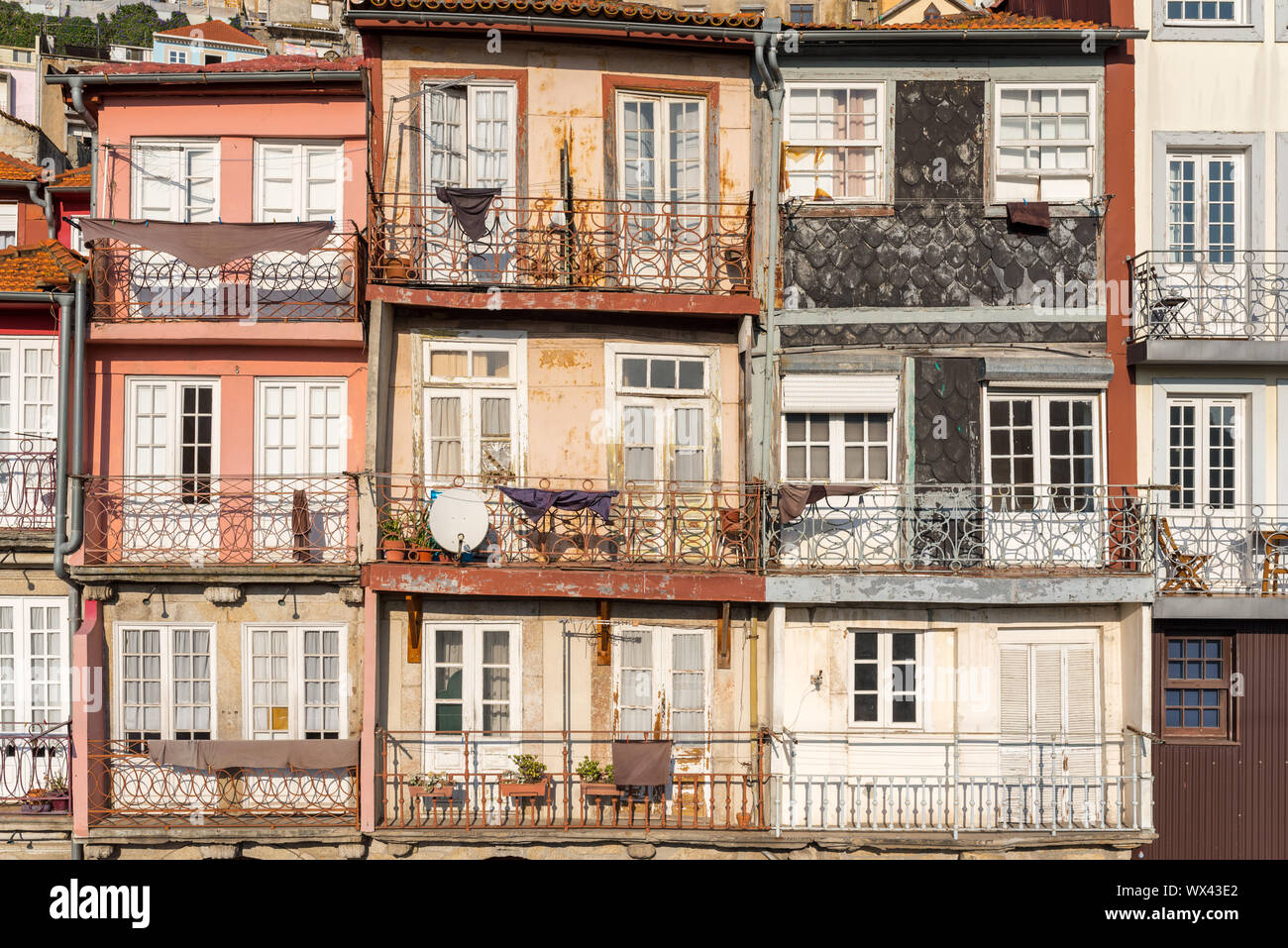 Typical old townhouses of Portuguese architectural style in Porto Stock