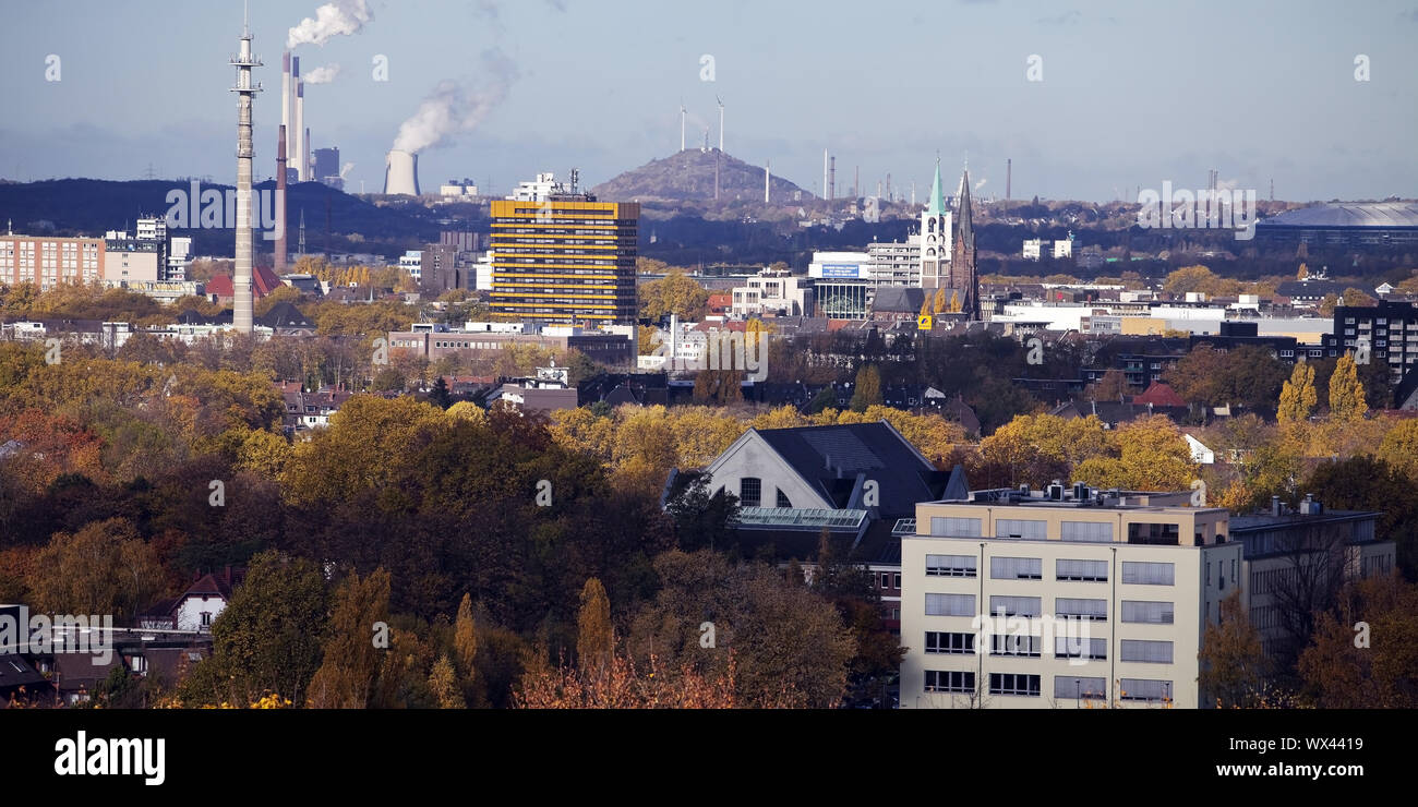 view across the city to stockpile Scholven in autumn, Gelsenkirchen, Ruhr Area, Germany, Europe Stock Photo