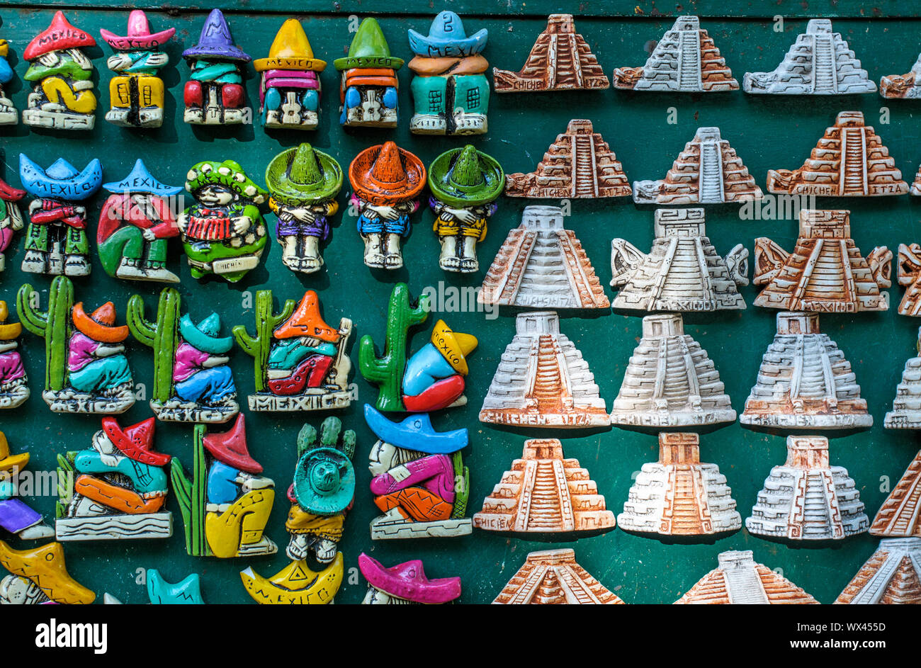 Mexican souvenir magnets on the market at Chichen Itza. Stock Photo