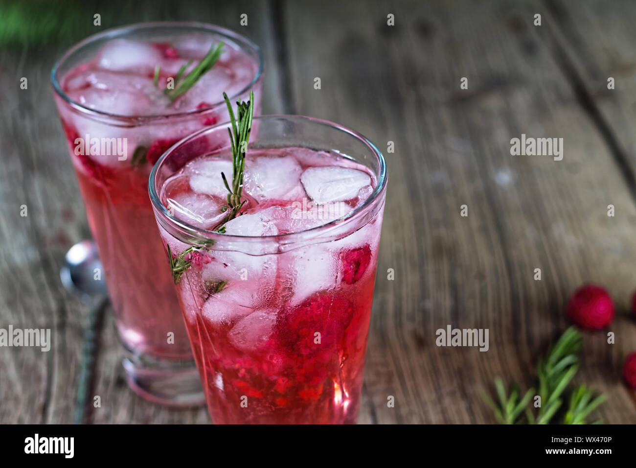 drink tonic beverage ice rosemary gin cocktail Stock Photo