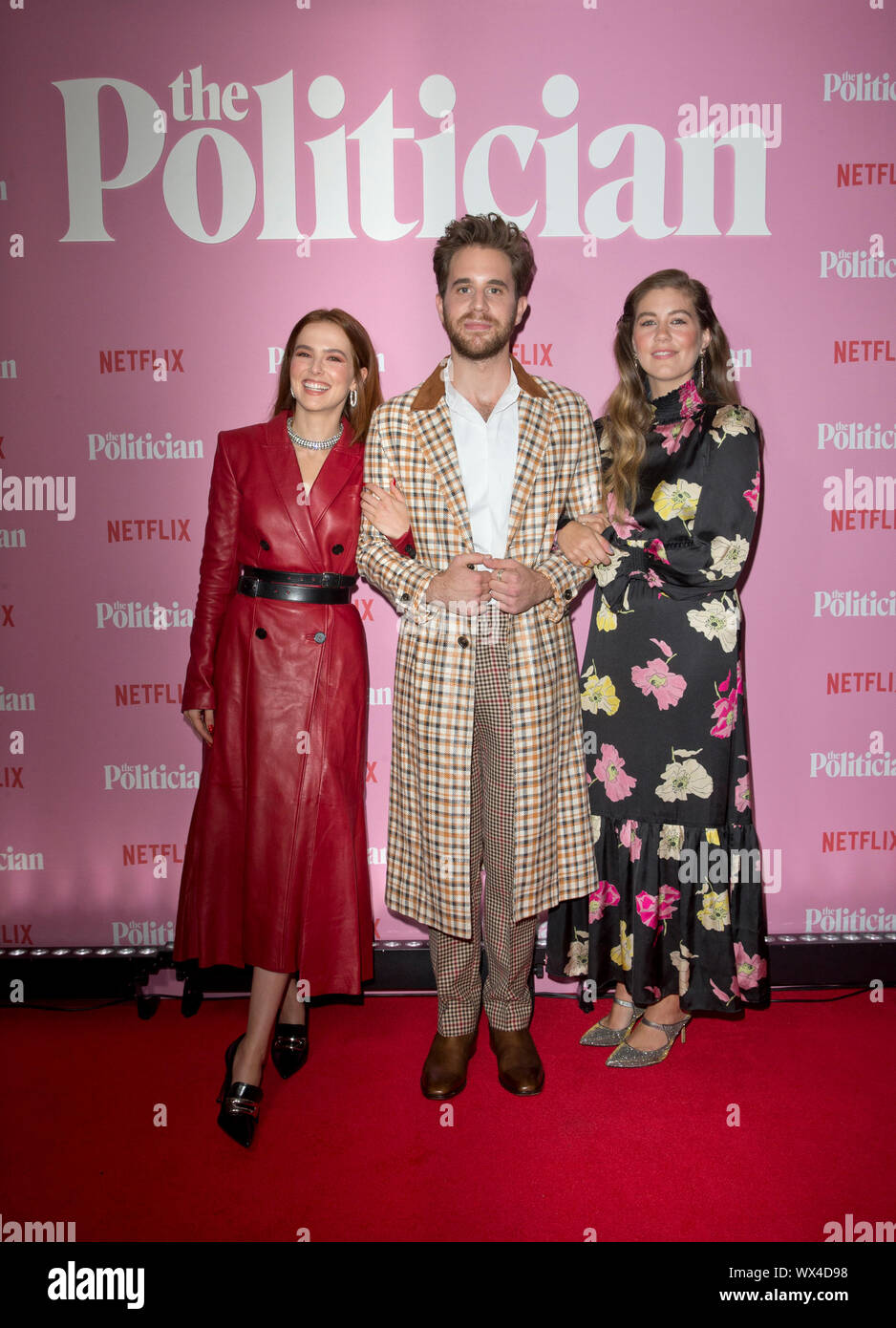 (left to right) Zoey Deutch, Ben Platt and Laura Dreyfuss attending a