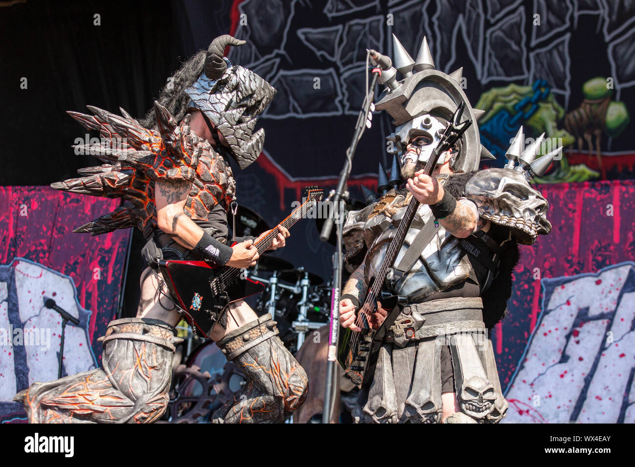 September 14, 2019, Chicago, Illinois, U.S: BALSAC THE JAWS OF DEATH (MIKE DERKS) and BEEFCAKE THE MIGHTY (CASEY ORR) of Gwar during the Riot Fest Music Festival at Douglas Park in Chicago, Illinois (Credit Image: © Daniel DeSlover/ZUMA Wire) Stock Photo