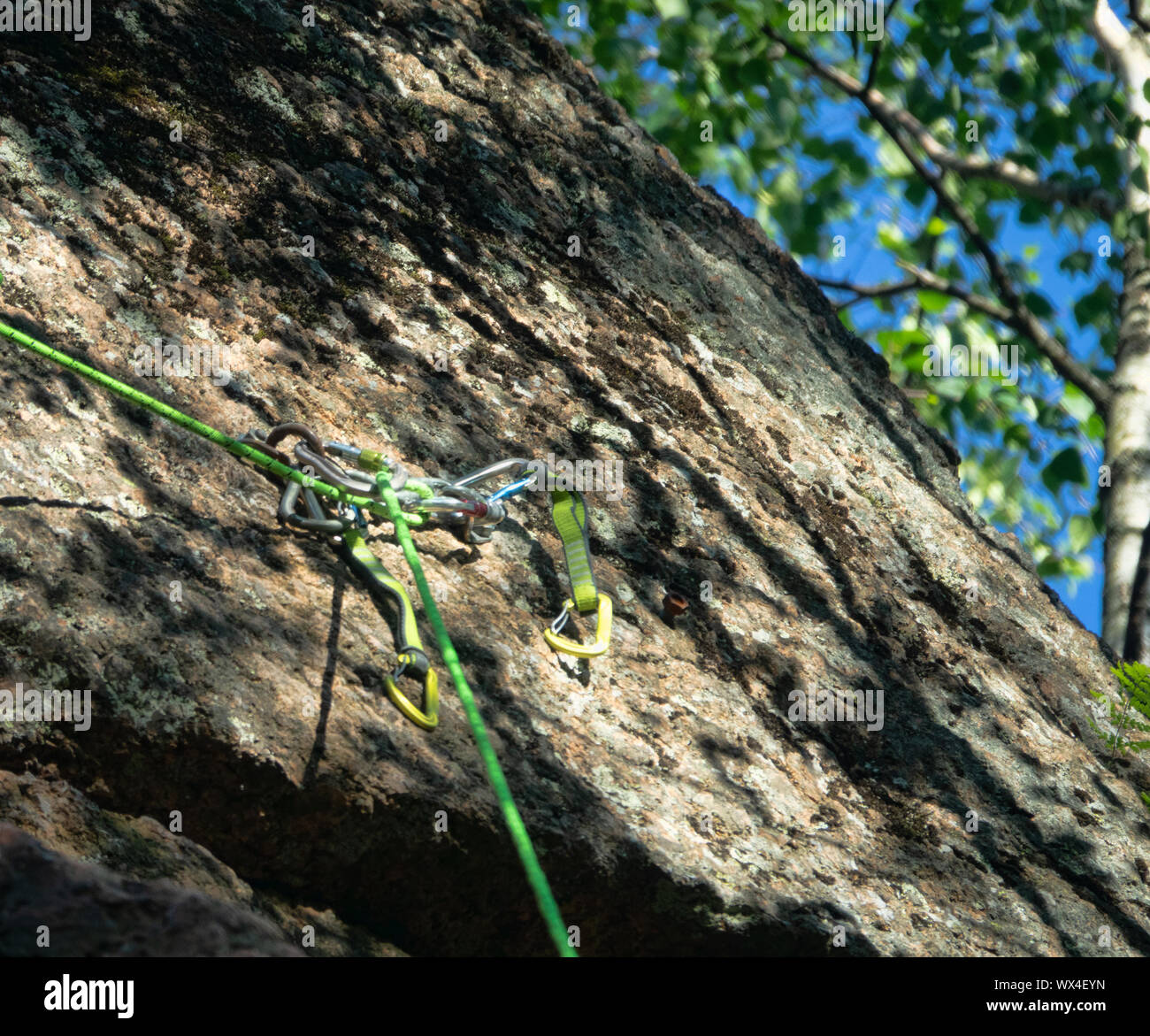 Ready rope safety track for climbing. Active extreme rest in summer for