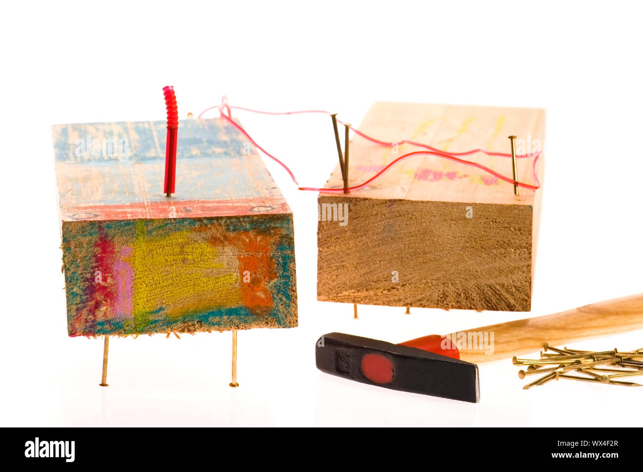 creative train. funny toys made from four years old girl. isolated on