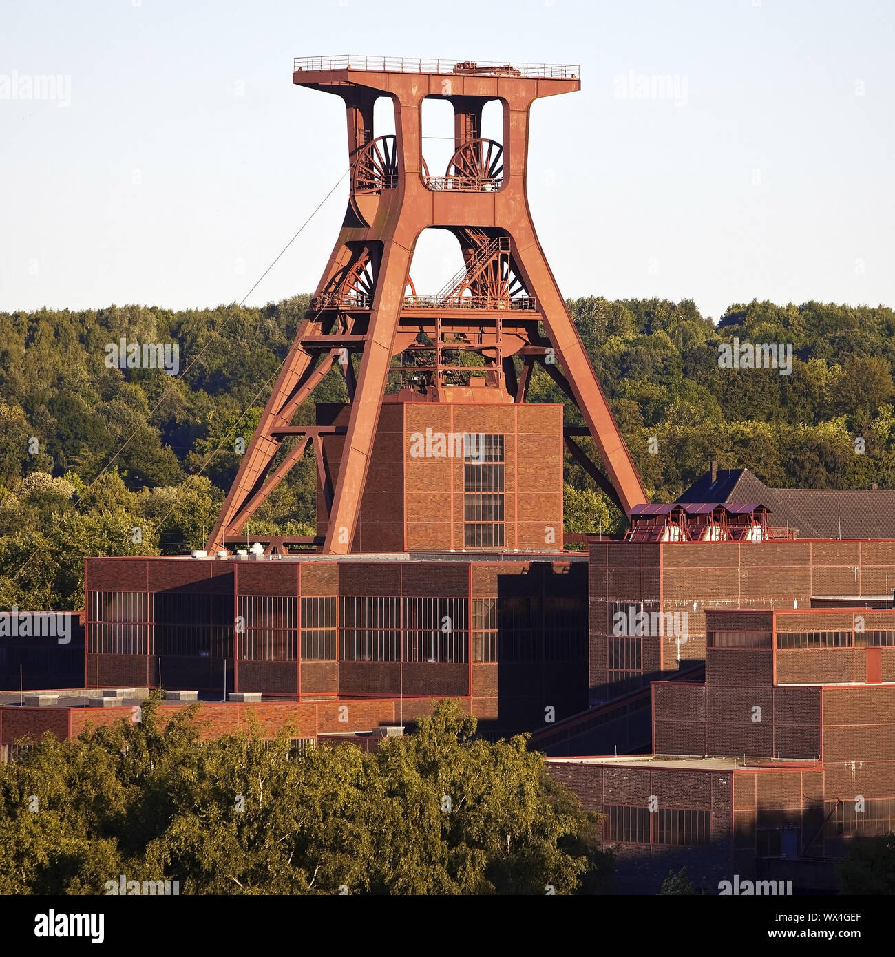 Panorama of the Zollverein colliery with the winding tower of shaft XII, Essen, Germany, Europe Stock Photo