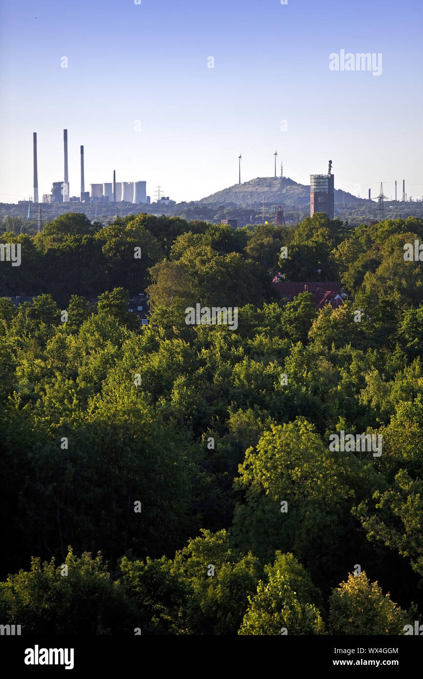 View of green Ruhr area to Nordsternpark with the heap Scholven, Gelsenkirchen, Germany, Europe Stock Photo