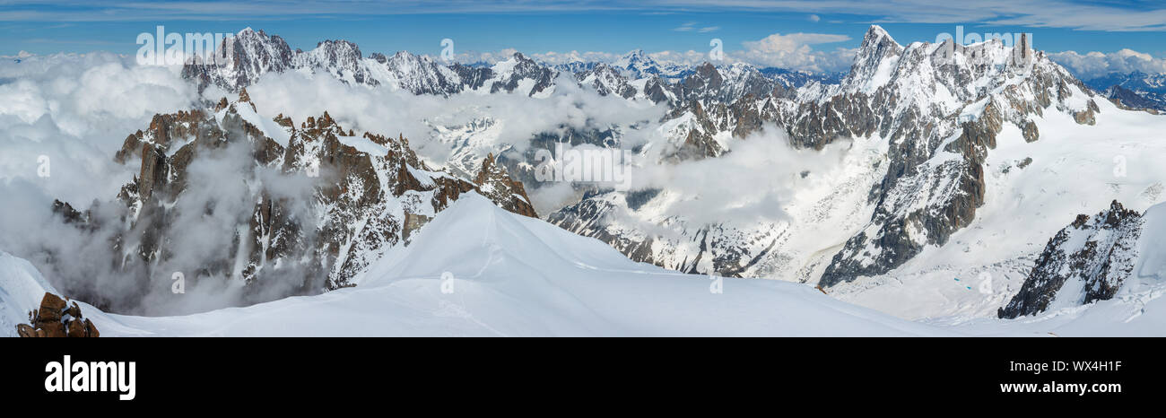 Mont Blanc mountain massif view from Aiguille du Midi Mount Stock Photo ...