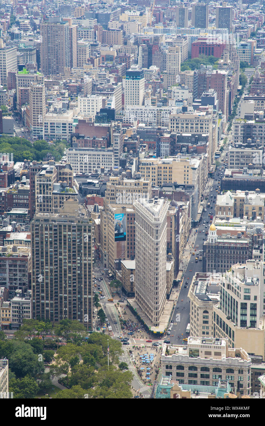 New York, USA - June 15th 2019: Flatiron building view from Empire State building Stock Photo