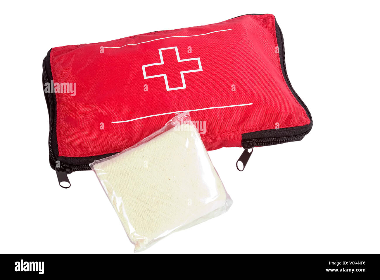 A camping first aid kit, isolated on white with clipping path Stock