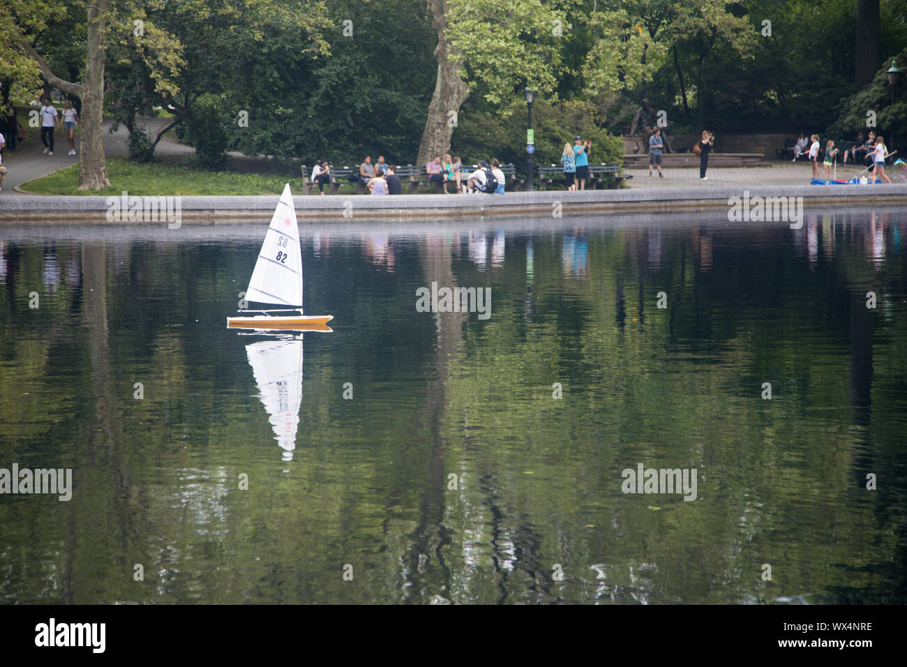 New York, USA - June 16th 2019: Model boat sailing in Central Park, Manhattan Stock Photo