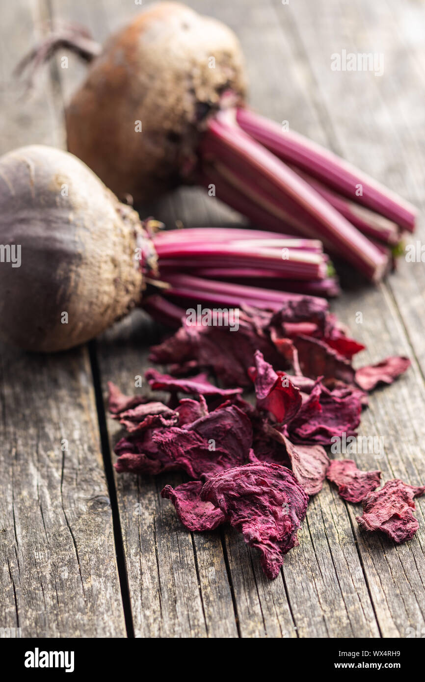 Tasty raw beetroot and dried beetroot. Healthy vegetable. Stock Photo