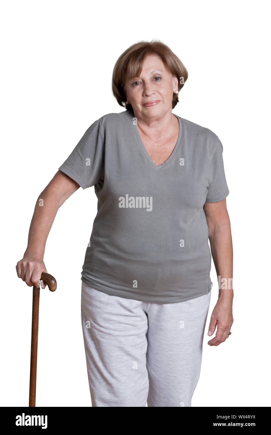 Portrait of mature woman with walking stick Stock Photo - Alamy