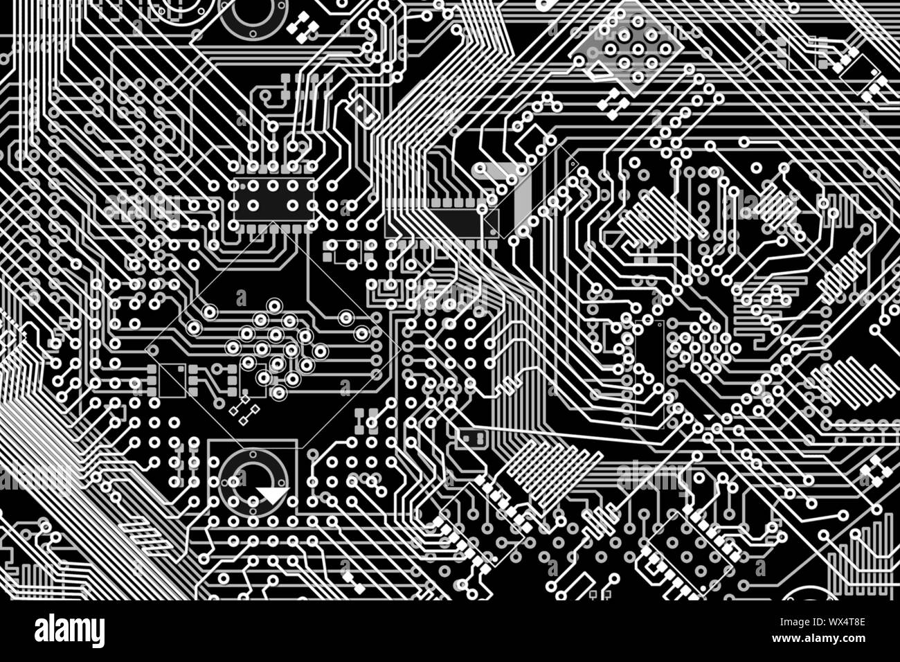 Electronic monochrome black and white hightech background Stock Photo
