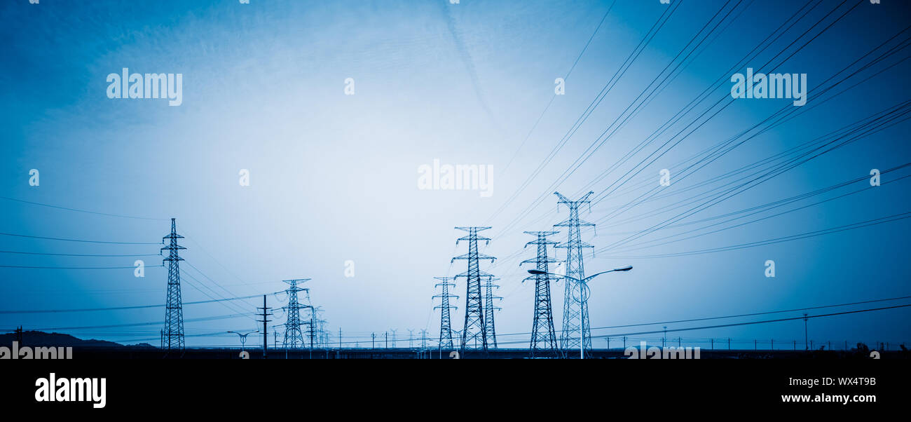 High voltage towers Stock Photo