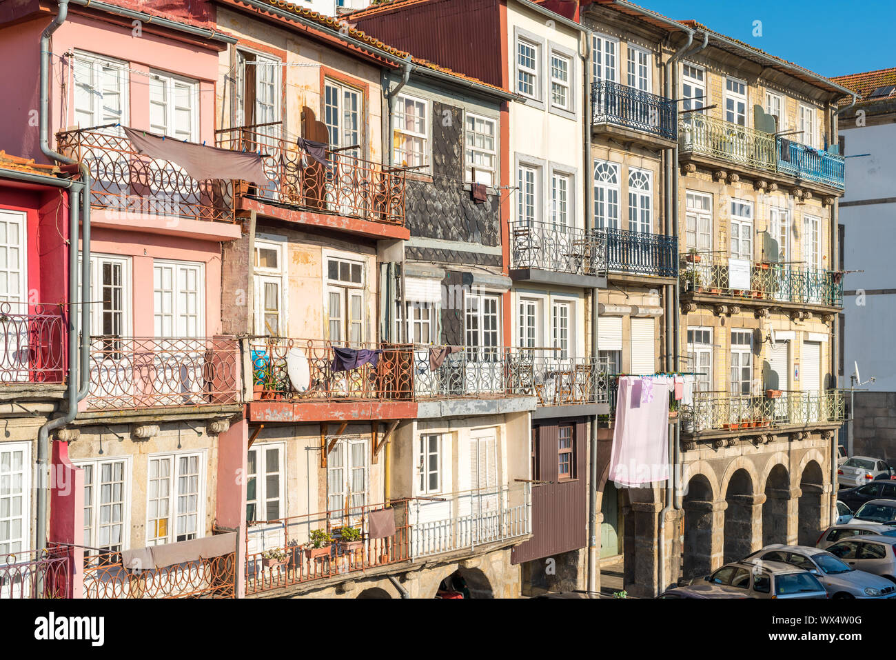 Typical old townhouses of Portuguese architectural style in Porto Stock