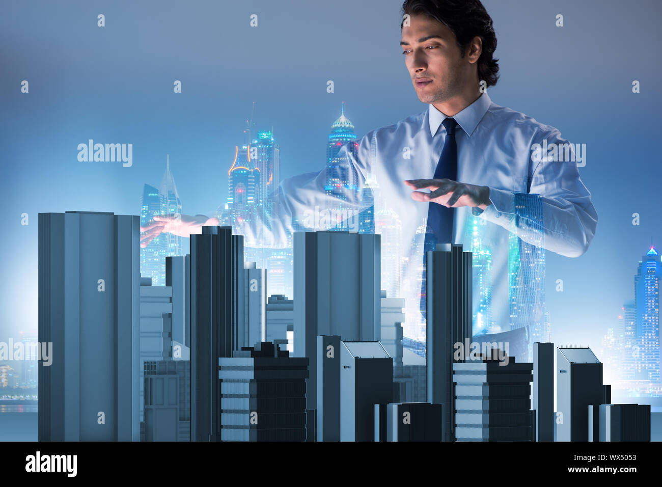 Futuristic architect doing urban planning Stock Photo Alamy